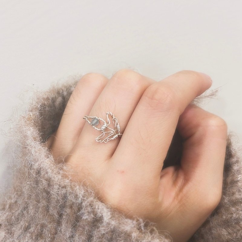 洄游__纯银 手工 编织 人鱼 镂空 设计 天然石 戒指 蓝色 磷灰石 - 戒指 - 纯银 银色