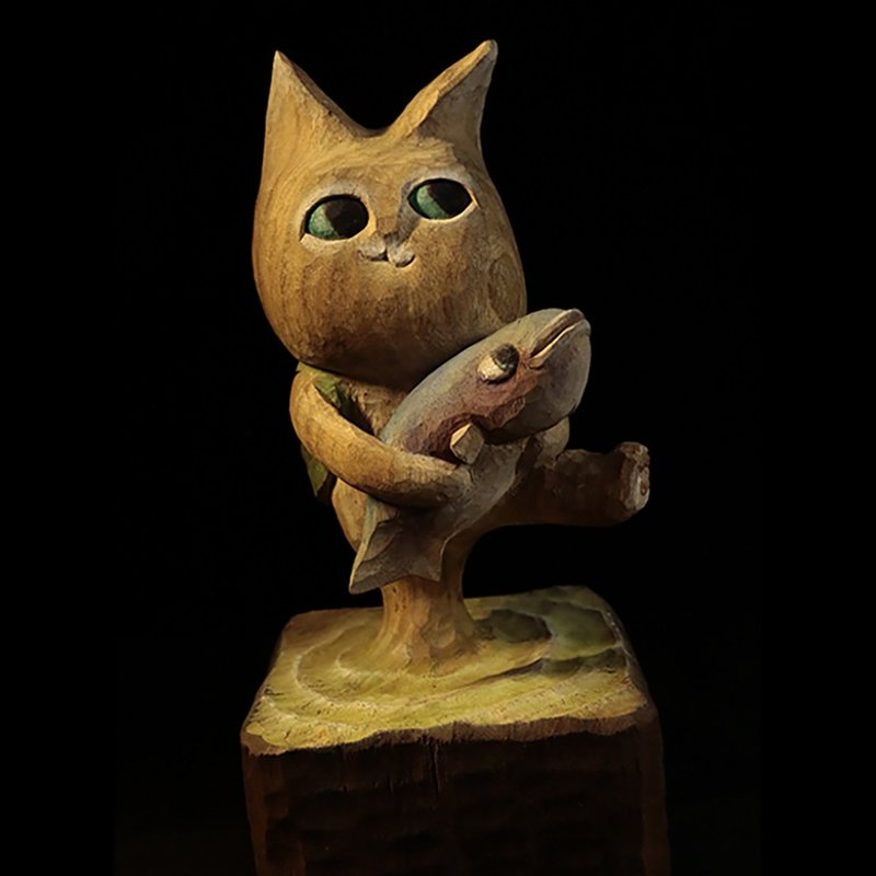 猫抱鱼(木雕) - 摆饰 - 木头 