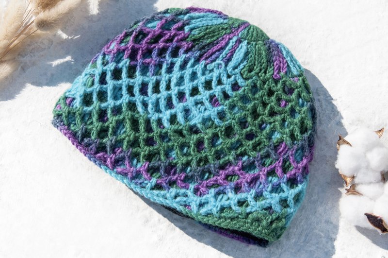 手工编织纯羊毛帽/编织帽/针织毛帽/内刷毛手织毛帽/毛线帽-双层 - 帽子 - 羊毛 多色