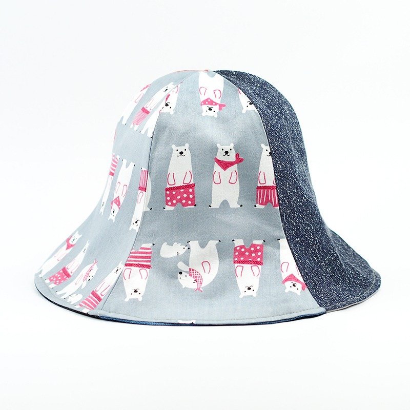 小牛村 Calf Village 手工双面帽 男女 渔夫帽 遮阳帽 熊 动物 {北极熊の居家}【H-185】 - 帽子 - 棉．麻 灰色