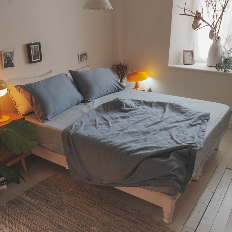 顶级丝滑-天际雾蓝 薄床包小被被组(100支) 100%天丝 台湾制 - 寝具 - 其他材质 蓝色