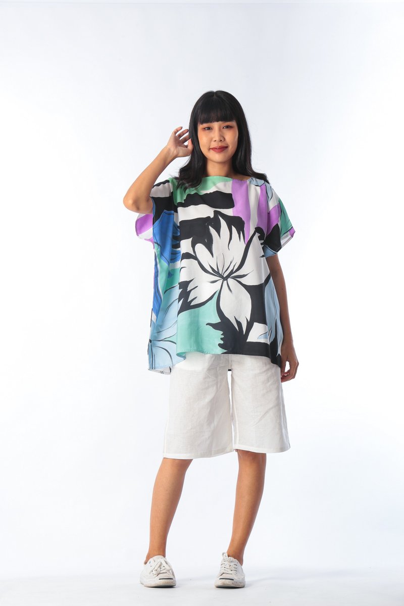 Abstract Cotton Kimono Blouse For Summer Beach Vacation - 女装上衣 - 棉 绿色