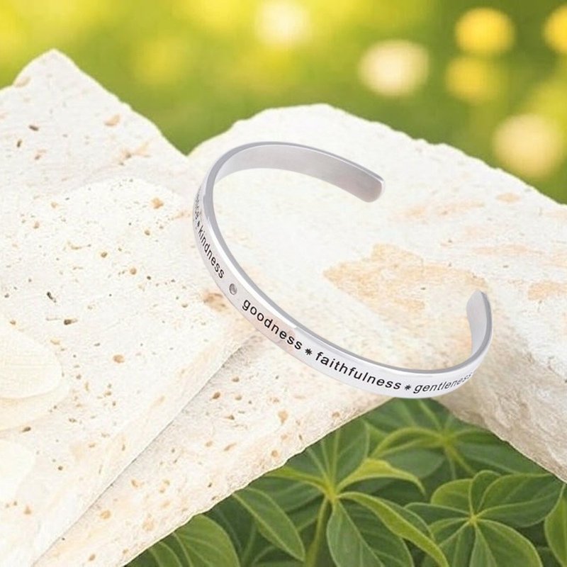 【信念守护】圣经祝福刻字手环 | 信念守护 - 光辉永恒 - 手链/手环 - 不锈钢 银色