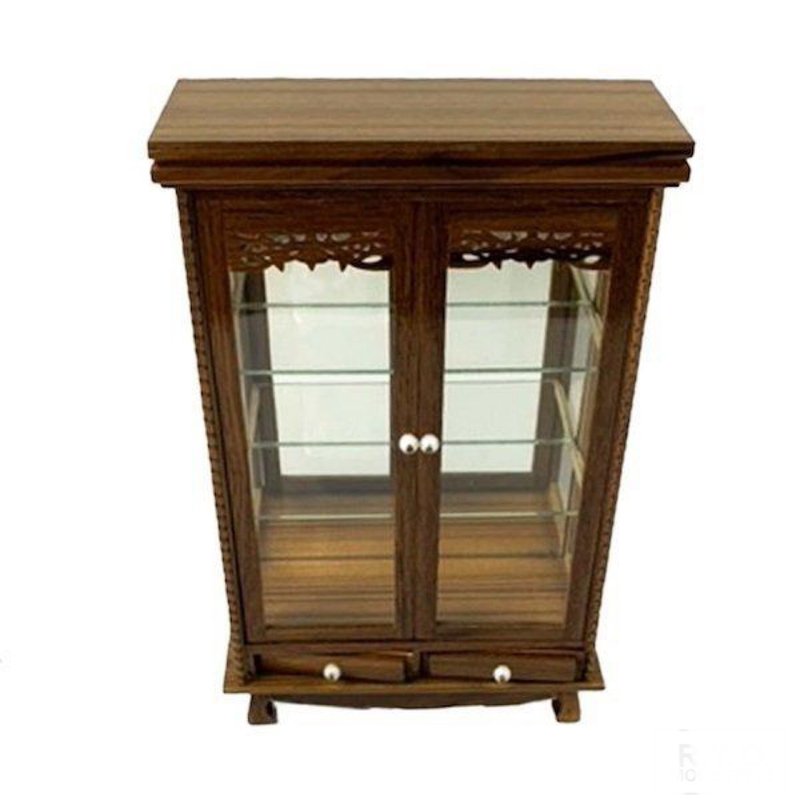 Miniature Showcase L Rear Mirror Double Door Wooden Glass Case - 收纳用品 - 木头 咖啡色