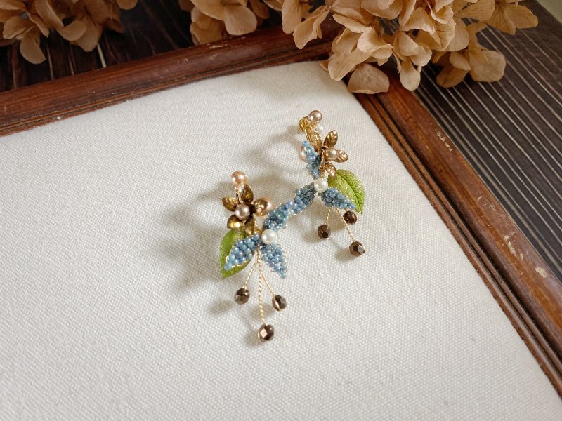 织花似锦 手工珠微复古耳环 晴山蓝 - 耳环/耳夹 - 其他材质 