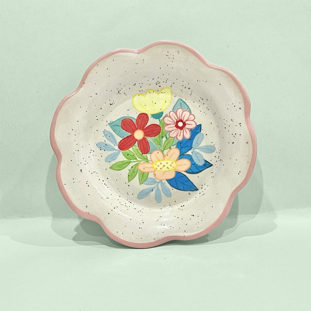 斑点花花束盘 - 盘子/餐盘/盘架 - 陶 白色