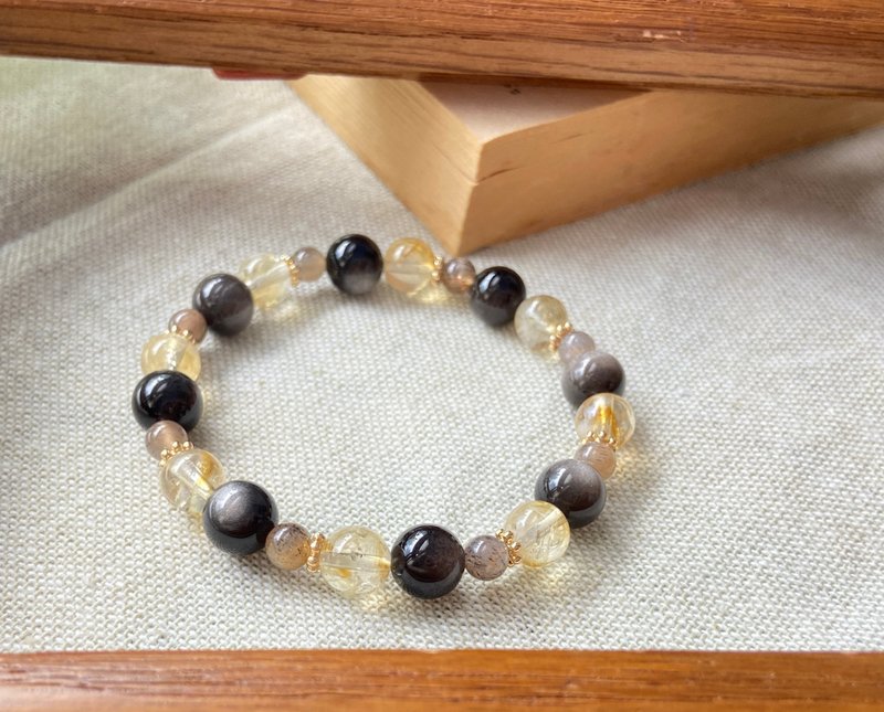 避邪防小人。招财。银曜石/黄塔晶/骨干水晶 - 手链/手环 - 水晶 黑色