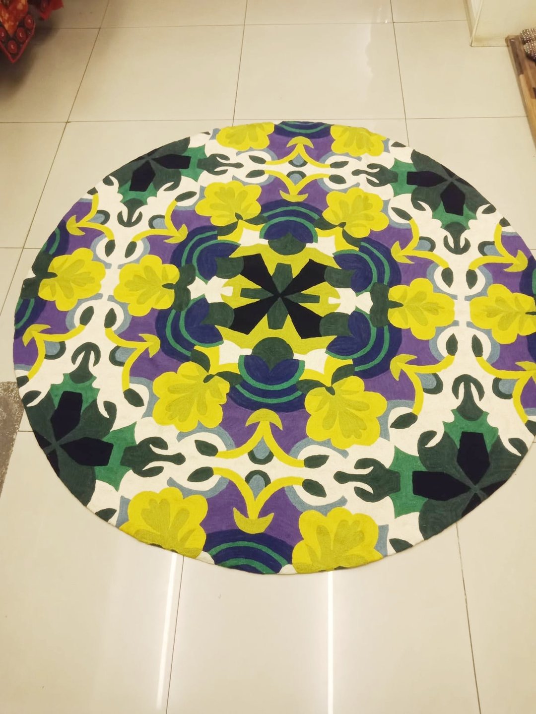 印度喀什米尔 手工刺绣 羊毛圆形地毯 152x152 — 万花筒 - 地垫/地毯 - 丝．绢 橘色