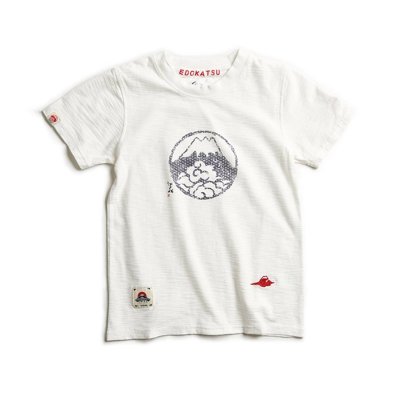 江户胜 日系 女装 富士山 青海波LOGO短袖T恤(米白色) #上衣 - 女装 T 恤 - 棉 白色