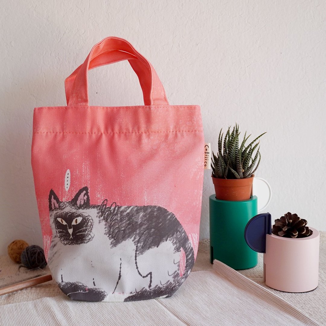 Lunch  bag with siamese cat - 手提包/手提袋 - 棉 粉红色