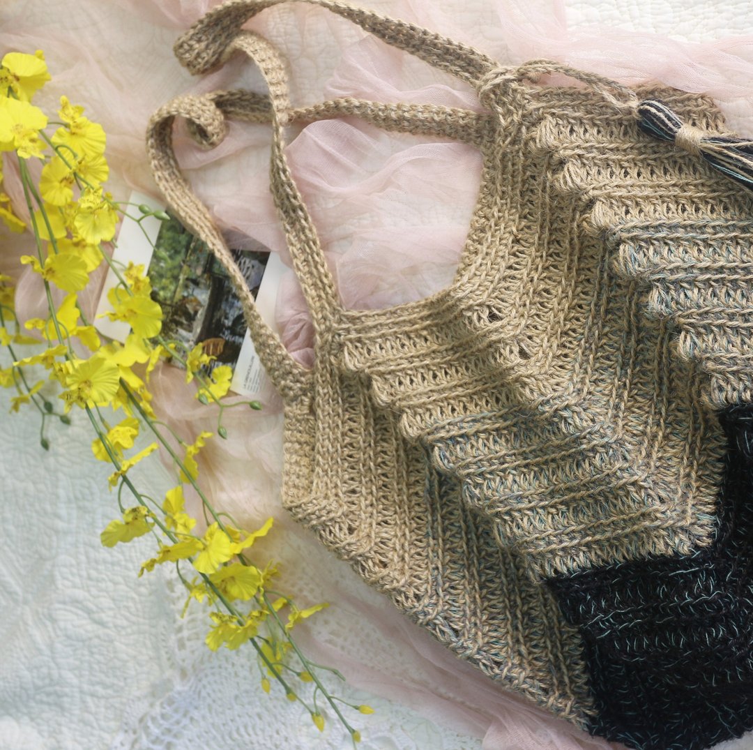 【现货】Handmade手工编织/黄麻绳编织/购物袋/肩背包/麻绳包 - 手提包/手提袋 - 棉 蓝色