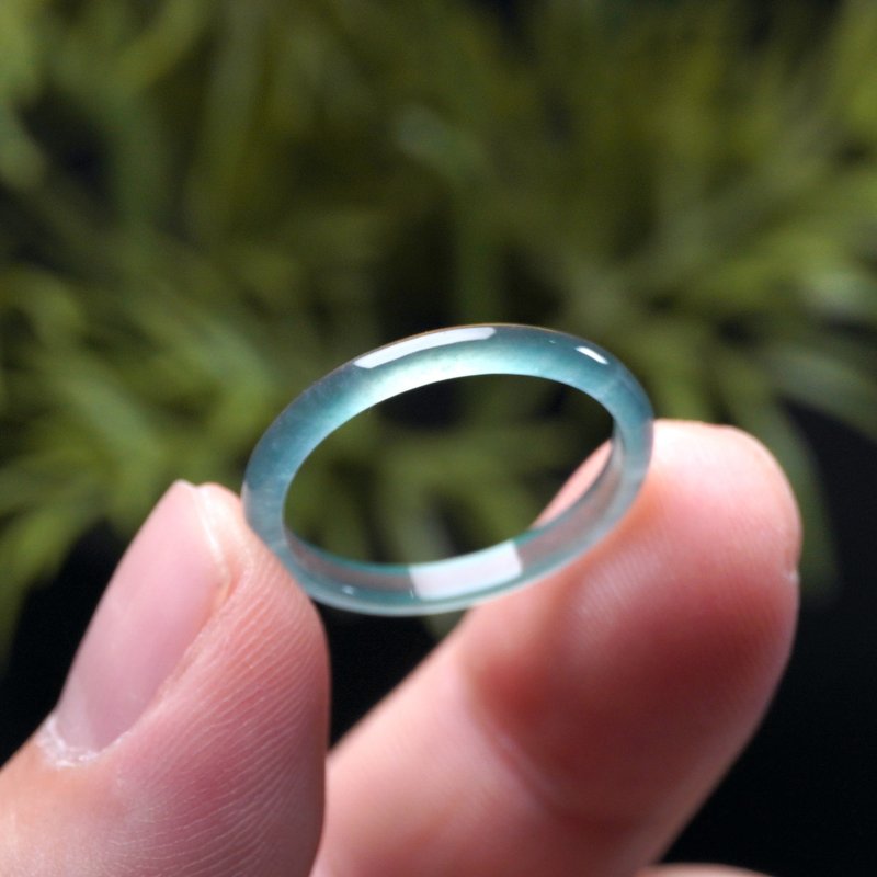 玻璃种蓝水翡翠戒指戒圈 | 国际17围 | 天然翡翠A货 | 送礼 - 戒指 - 玉石 蓝色