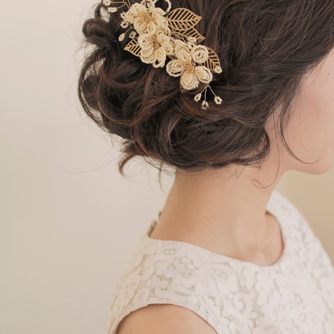 vintage串珠新娘头花 Bridal Headpiece - 发饰 - 其他材质 橘色