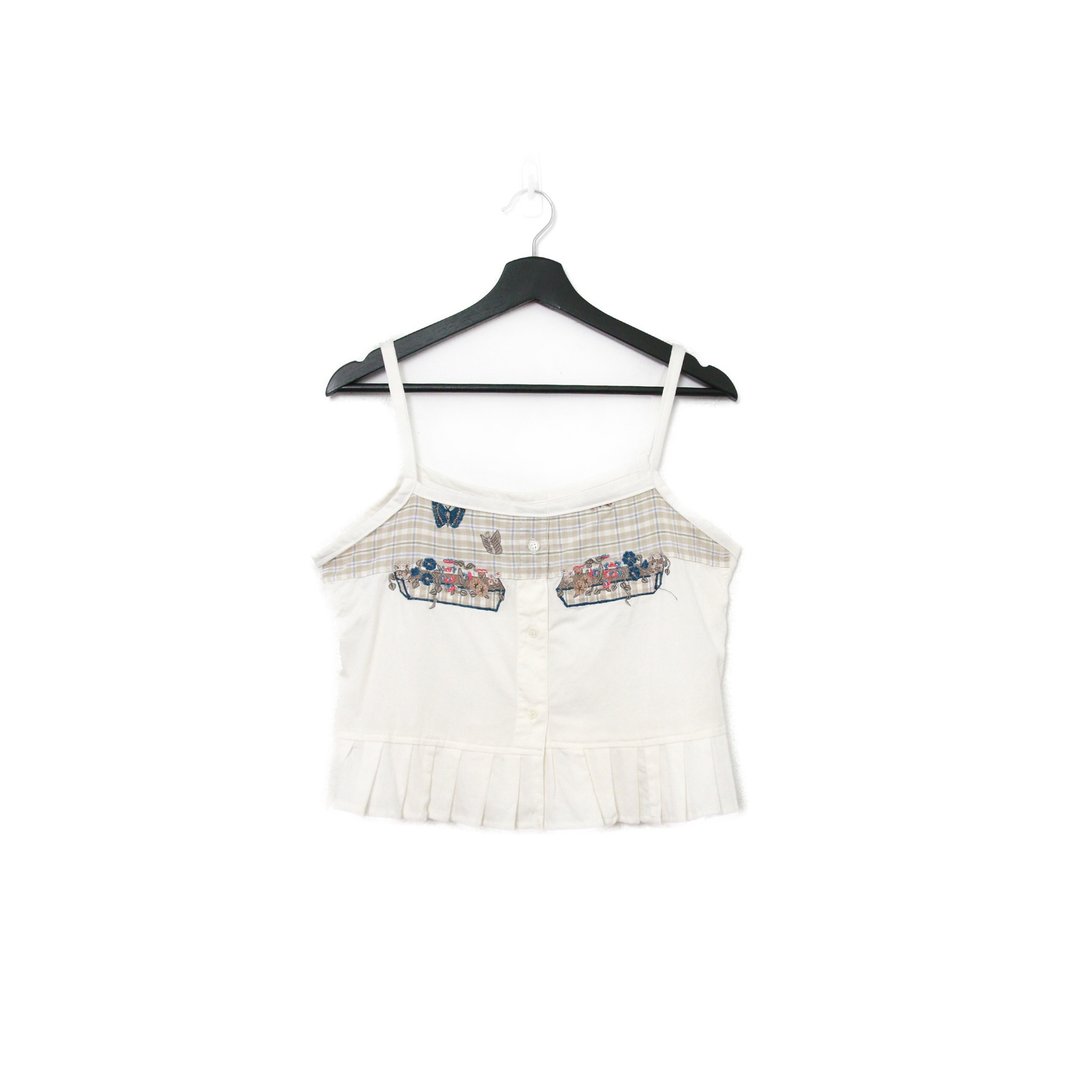 Back to Green-再制刺绣背心 格纹拼布 花盆 sv-04 /vintage vest - 女装背心 - 棉 