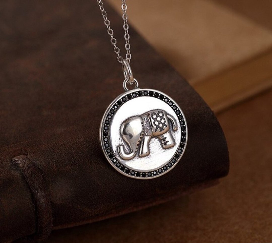 Elephant Never Forget Protect Animals Necklaces NO Chains Thailand Totem - 长链 - 纯银 银色
