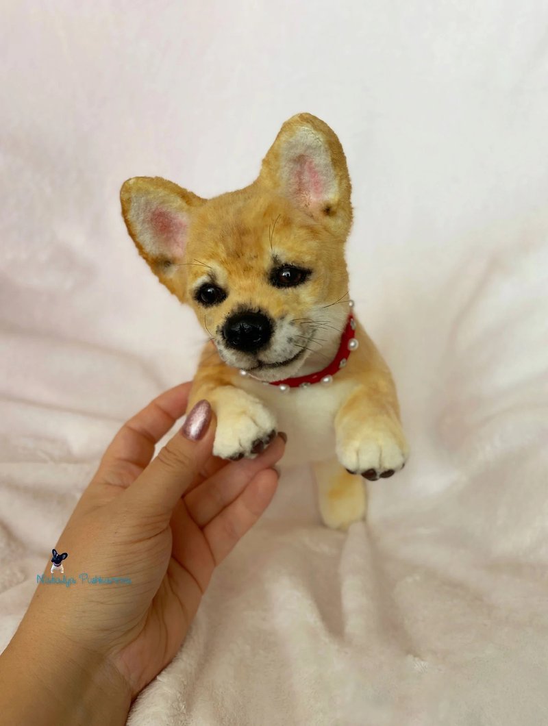 Shiba-inu 小狗逼真的玩具 - 玩偶/公仔 - 聚酯纤维 白色