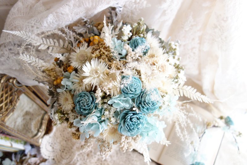 婚礼花饰系列~海洋蓝白手捧花 - 干燥花/捧花 - 植物．花 蓝色