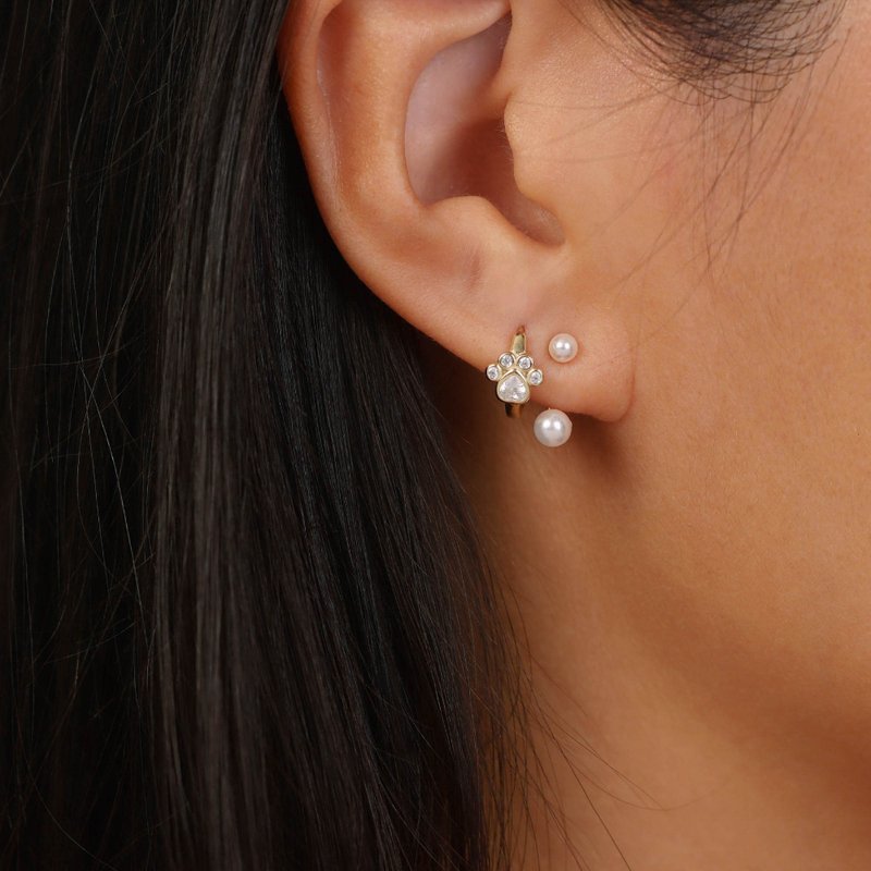 s925銀珍珠耳釘耳飾 小眾設計 後掛式 一式兩戴 抗過敏耳釘 - 耳环/耳夹 - 银 金色