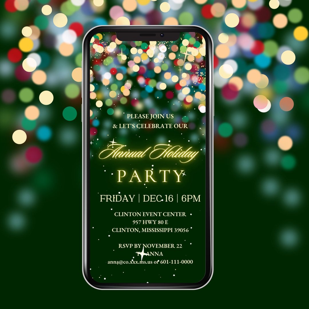 动画年度假期聚会邀请 Canva 模板 - 视频圣诞灯 - 电子喜帖/贺卡/邀请函 - 其他材质 