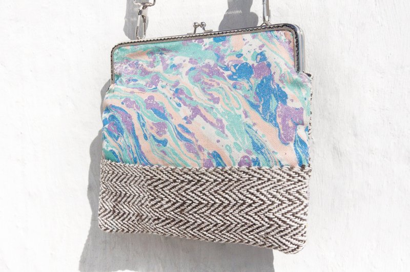 手工拼布侧背包 手工麻袋 斜背包口金包肩背包-手染水彩帆布 棉麻 - 侧背包/斜挎包 - 棉．麻 多色