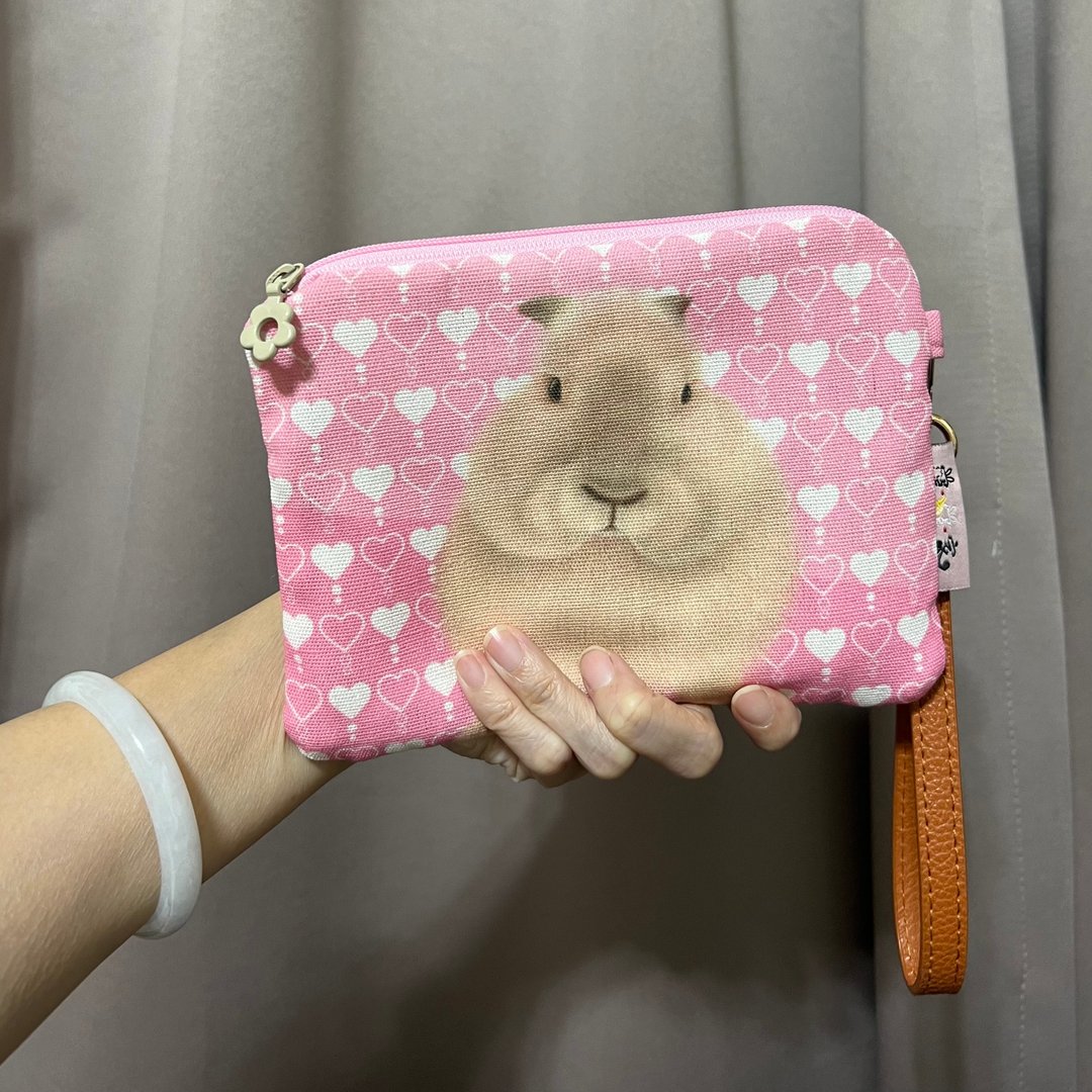 宠宠家兔子插画手作手拿包-心肝宝版250105 - 零钱包 - 聚酯纤维 粉红色