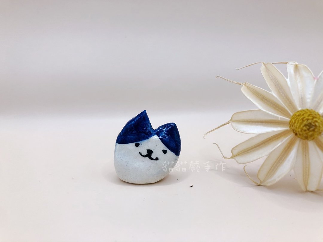 深蓝色猫 线香座  薰香  疗愈小物  陶猫 多用途陶器  猫猫蕨手作 - 摆饰 - 陶 蓝色