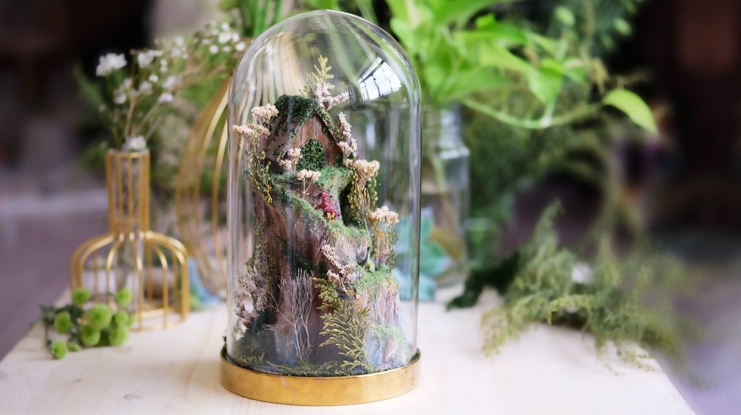 山上小屋玻璃水泥微景 - 情人节 纪念日 水泥创作 场景 地台 - 植栽 - 其他材质 