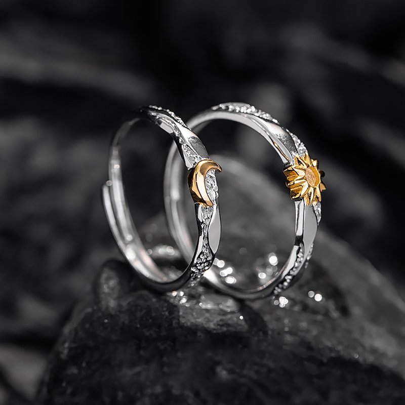 【999足银】日月同辉情侣戒指男女轻奢款月亮戒环 - 戒指 - 银 