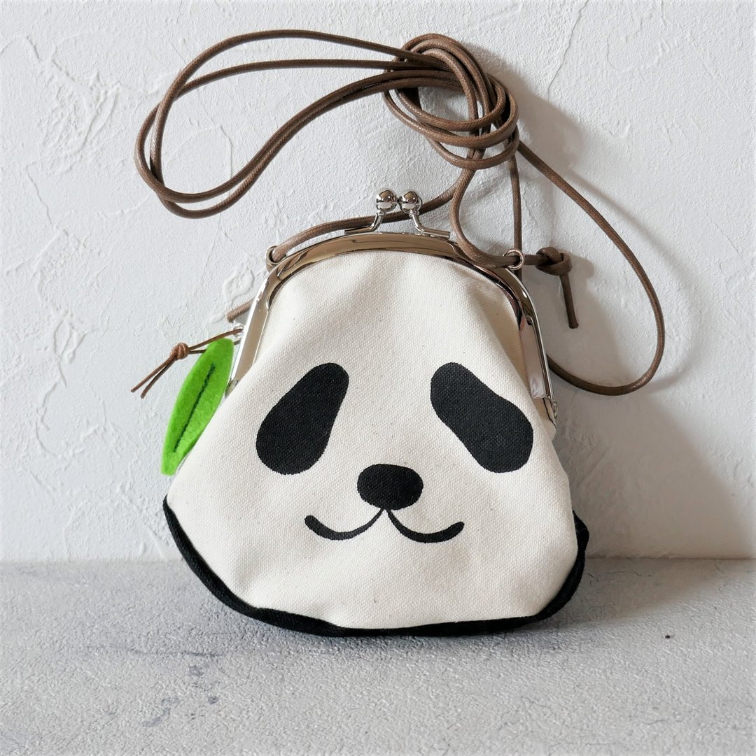 熊猫 迷你小包 绢印手工手刷 - 零钱包 - 棉 白色