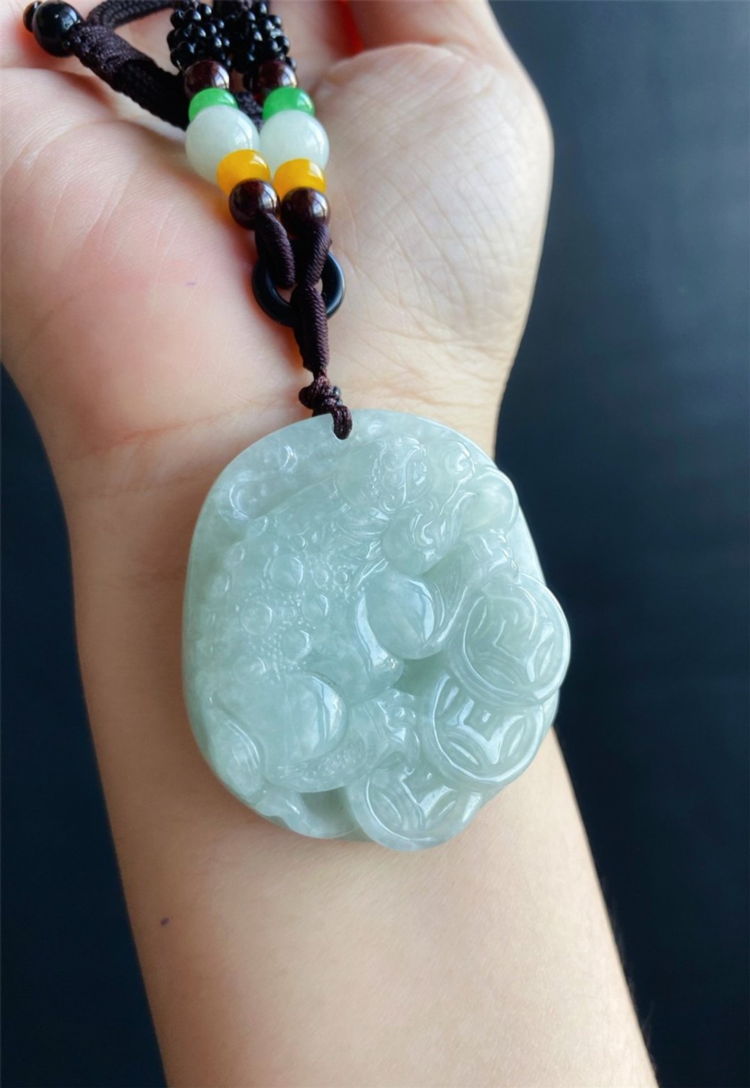 【售出】缅甸玉 翡翠 礼物 天然石 后庄 招财 金蟾 三脚蟾蜍 - 长链 - 玉石 绿色