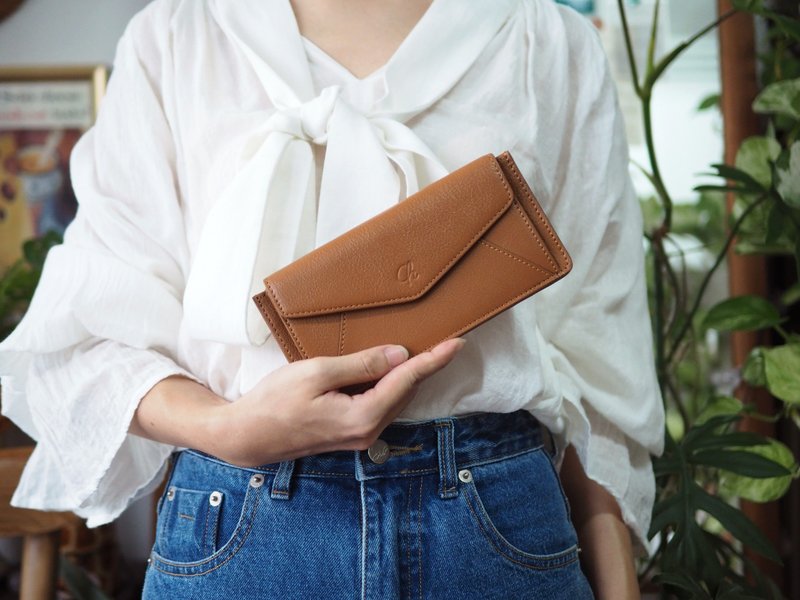 Sundae (Caramel) : SLIM Long wallet, Leather, Brown color, leather wallet - 皮夹/钱包 - 真皮 蓝色