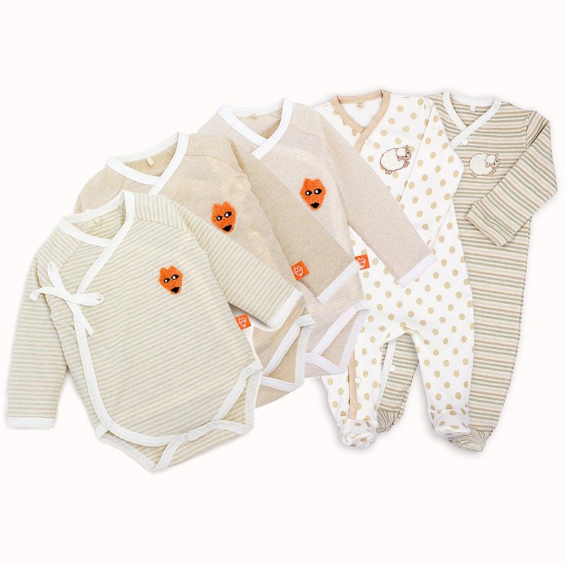 【hipopipo小西波-100%有机棉衣物5件】(出清特惠200/件随机发) - 包屁衣/连体衣 - 棉．麻 多色