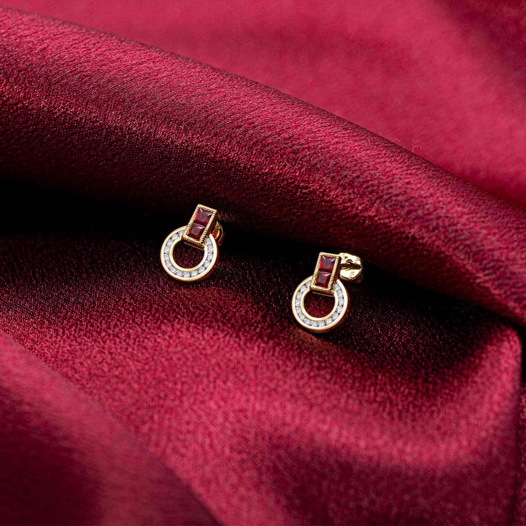 【PurpleMay Jewellery】纯18K金钻石红宝石耳钉 - E075 - 耳环/耳夹 - 半宝石 多色