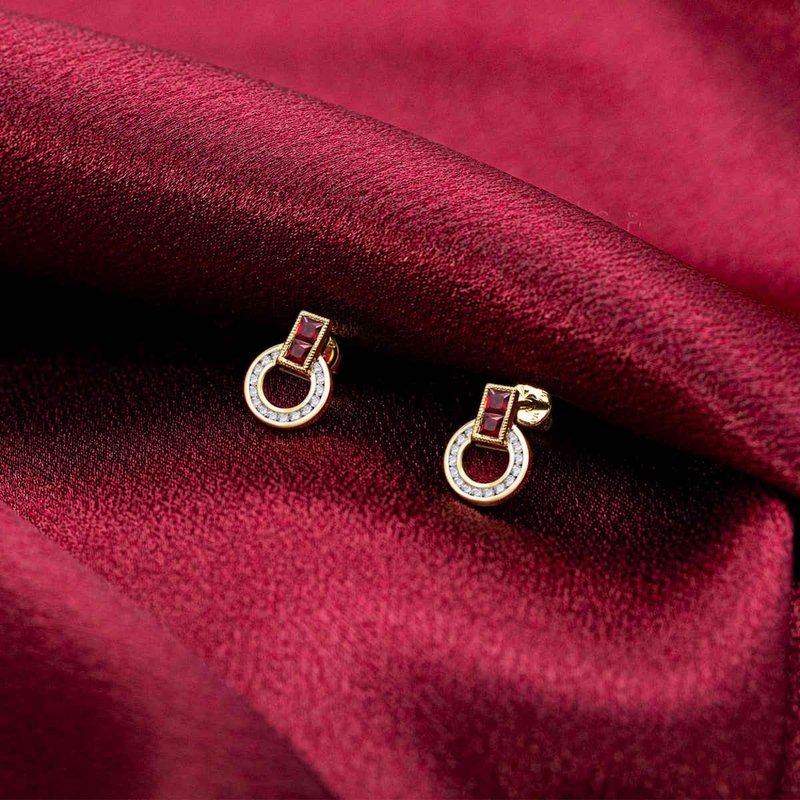 【PurpleMay Jewellery】纯18K金钻石红宝石耳钉 - E075 - 耳环/耳夹 - 半宝石 多色