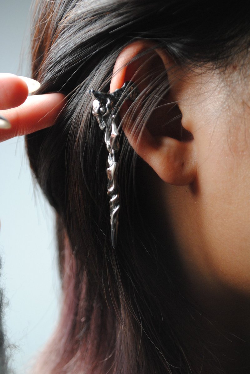 Alarein /手作银饰/耳饰/狼门响耳骨夹 - 耳环/耳夹 - 纯银 银色