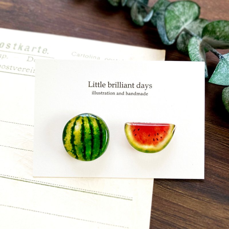 Watermelon Earring Summer watermelon Clip-On Fruit earrings - 耳环/耳夹 - 塑料 红色