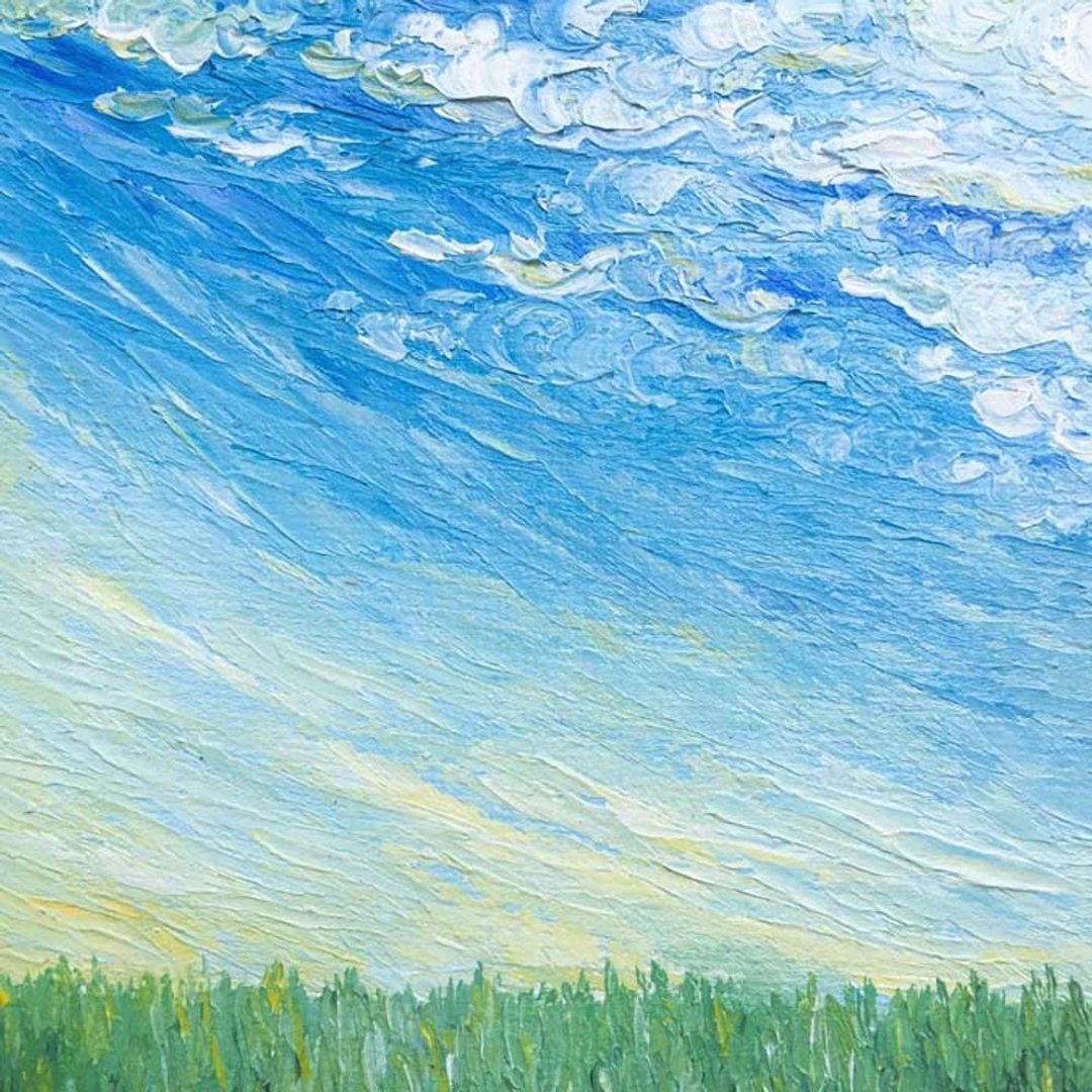 春日的晴空-小型厚涂油画。蓝天白云野外自然印象派风景艺术收藏. - 海报/装饰画/版画 - 棉 