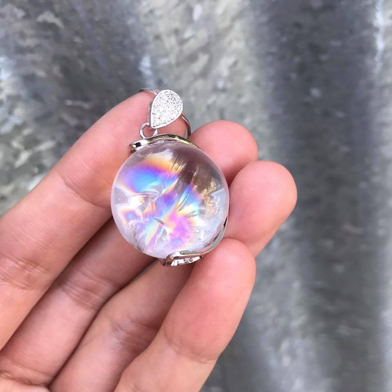 【Lost and find】925 天然石 彩虹光 水晶球 白水晶 项链 - 项链 - 宝石 多色