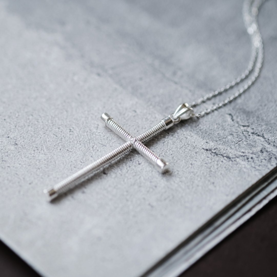 Spring Cross Men's Necklace Silver 925 - 项链 - 其他金属 银色