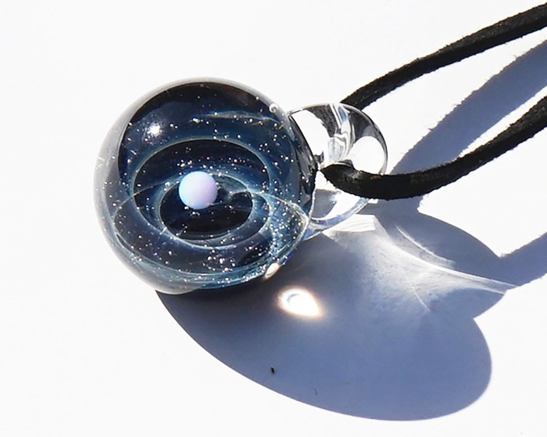 You are the only star. ver4 White pearl glass entrance with glasses opal - 项链 - 玻璃 蓝色