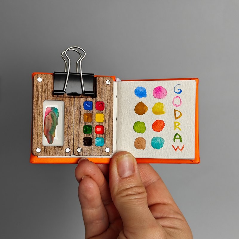 迷你木制调色板，绿色小水彩素描本 GO DRAW 原创 - 其他 - 木头 绿色