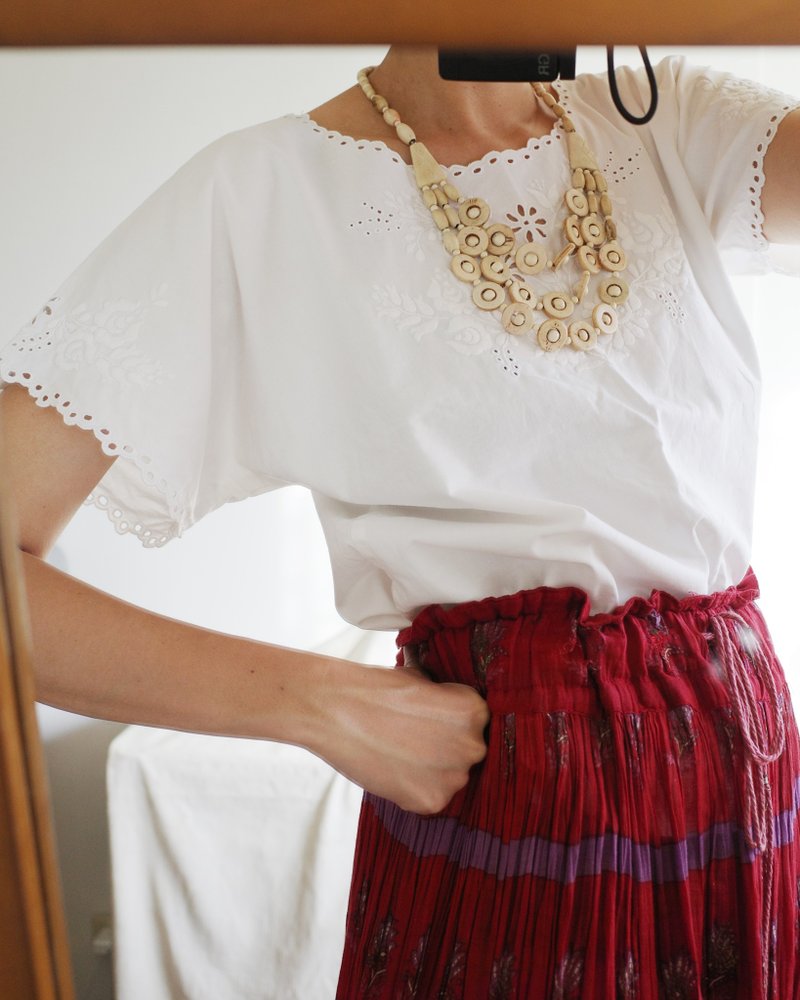 Vintage 匈牙利手工刺绣烧花蕾丝上衣 - 女装上衣 - 棉 