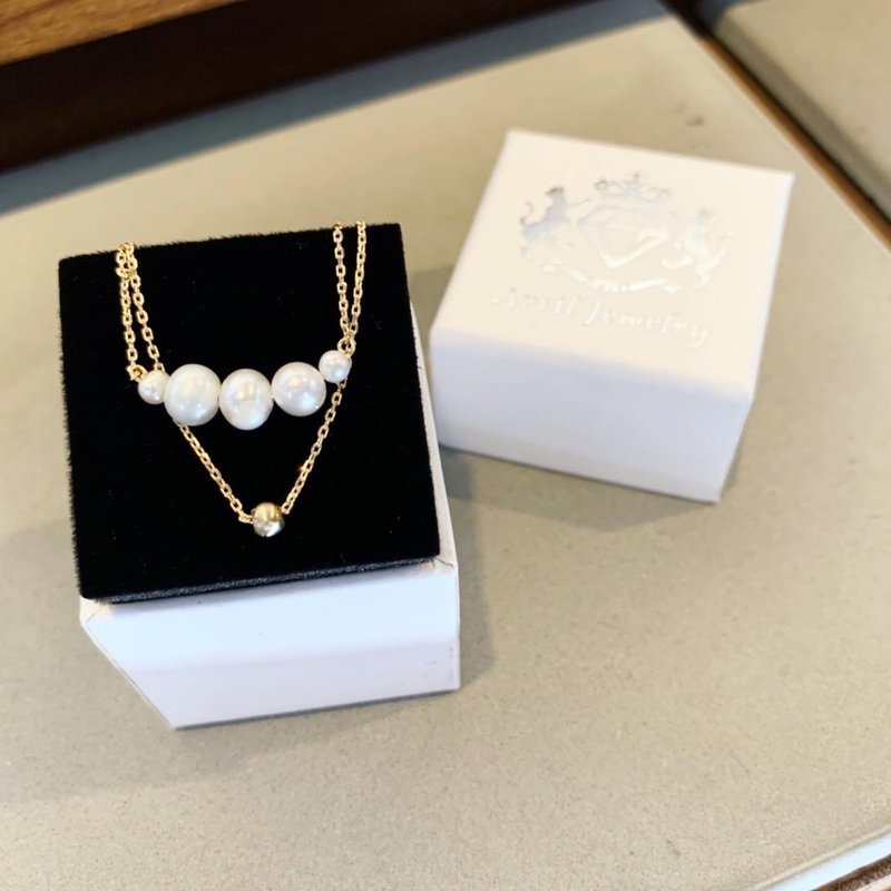 设计一字造型天然珍珠双层锁骨链短项链 - 项链 - 珍珠 白色