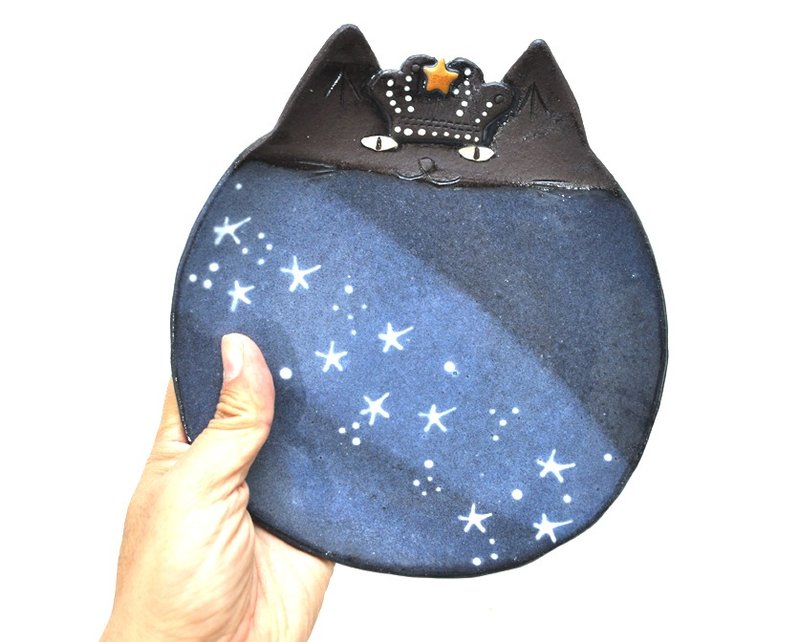 Cat face dish (KING) # GENTLE STYLE Large size - 盘子/餐盘/盘架 - 陶 蓝色