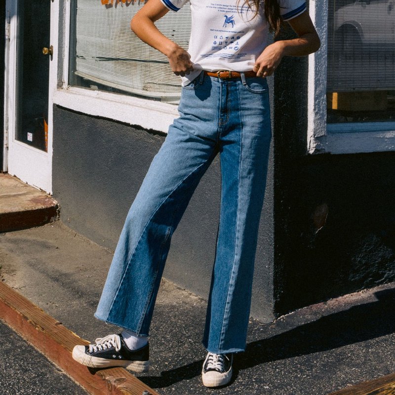 (LINE) Two-tone Semiwide Denim - 女装长裤 - 棉．麻 