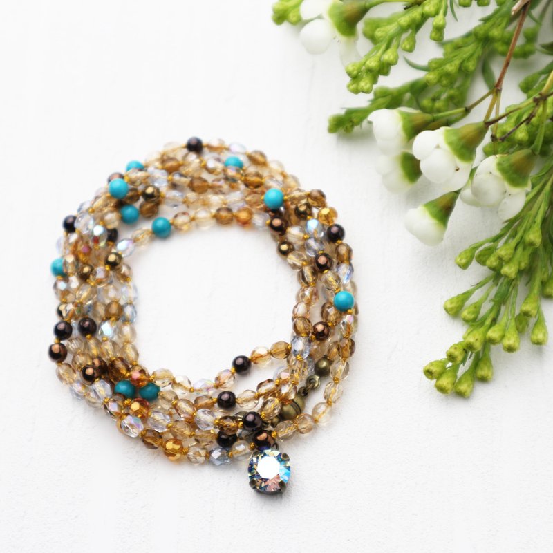 Wrap Bracelet (Turquoises & Beige) - 手链/手环 - 玻璃 咖啡色