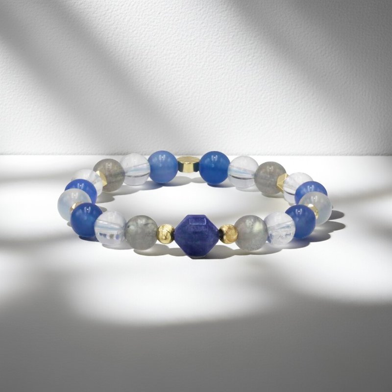 精灵Genie | 美人鱼的蓝眼睛 x 蓝玛瑙灰月光手链 白水晶紫玛瑙 - 手链/手环 - 水晶 蓝色