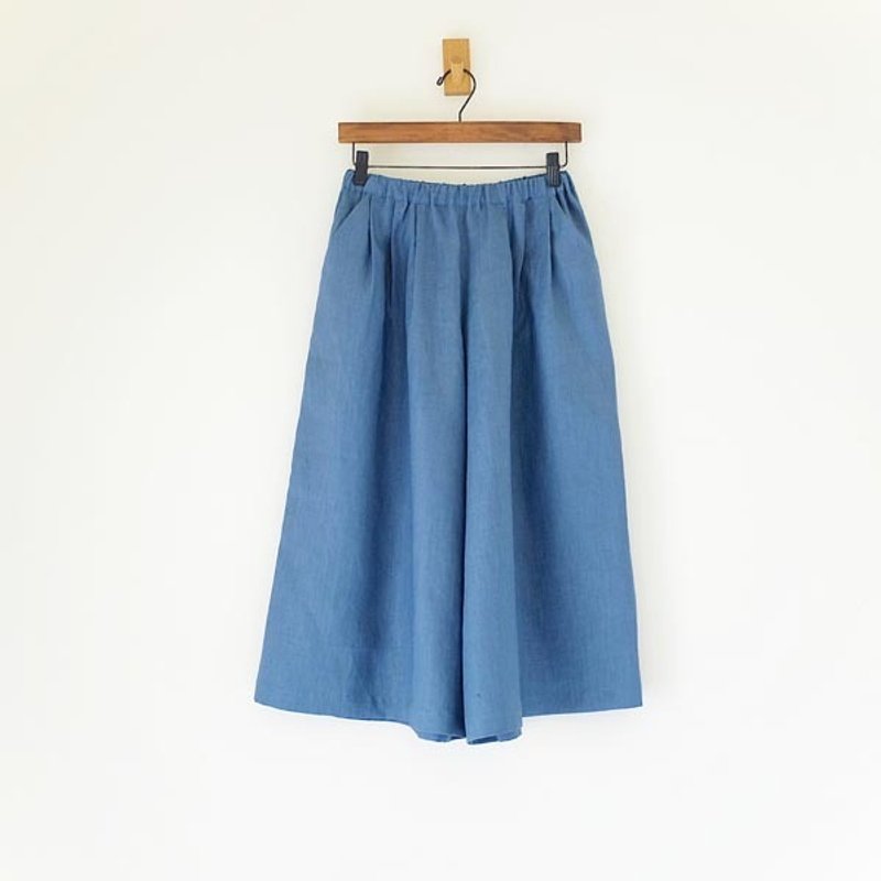 日常手作服。烟熏灰蓝宽裤裙，亚麻 - 女装长裤 - 纸 灰色