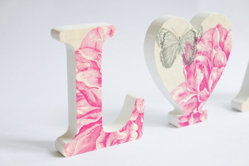 度身订造 - 婚礼木制英文字母装饰- 白色边 - 摆饰 - 木头 红色