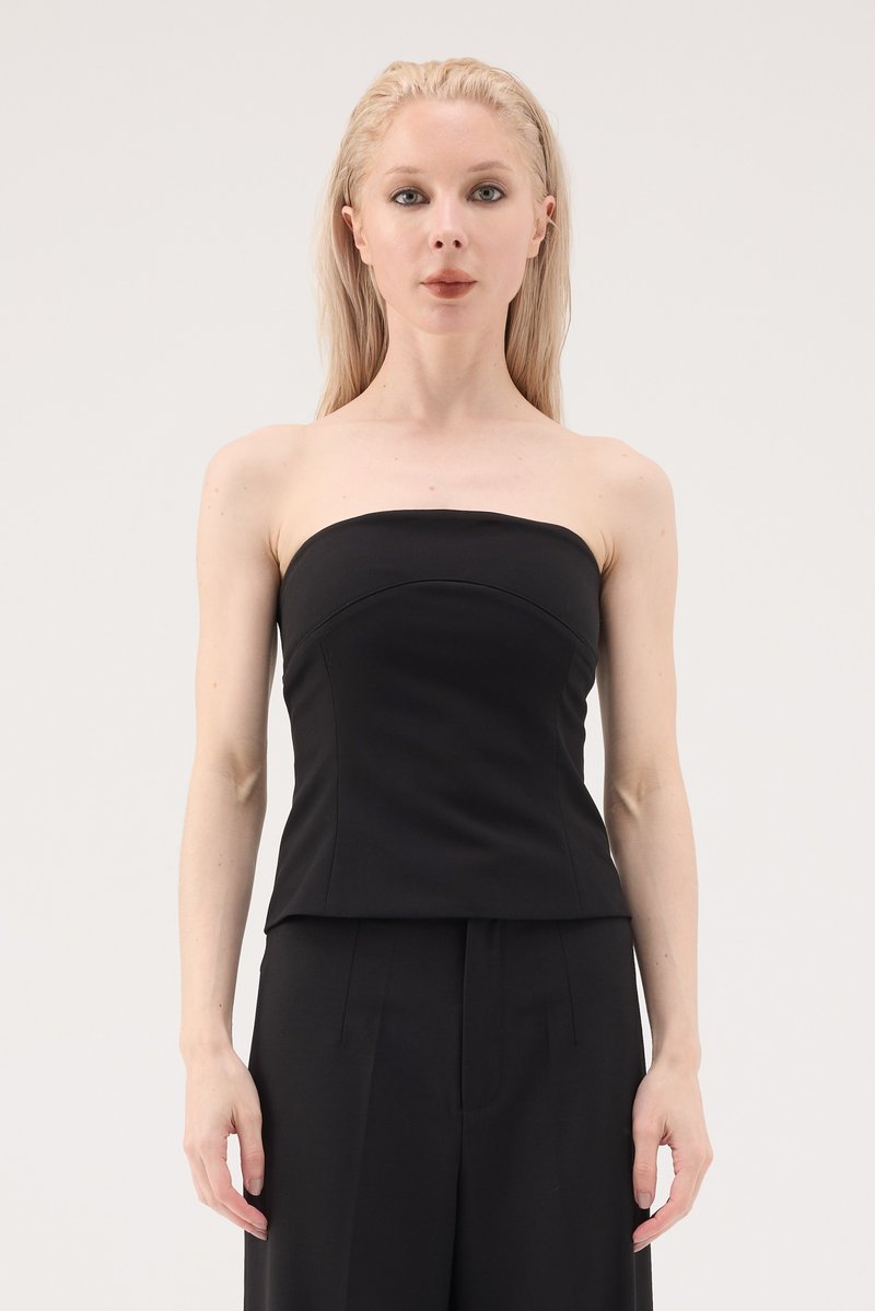 立体弧线平口上衣 - 黑 - 女装背心 - 聚酯纤维 黑色